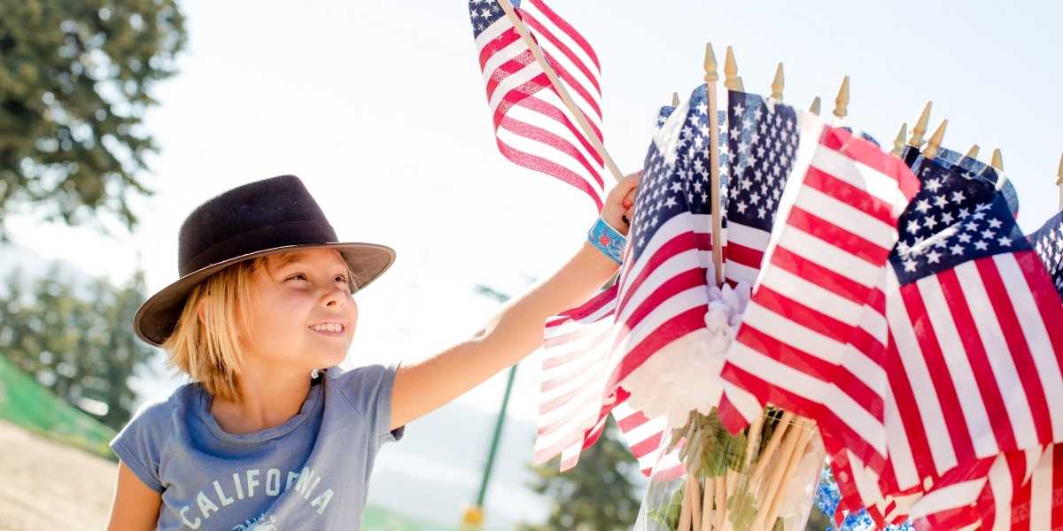 Girl with U.S. flags