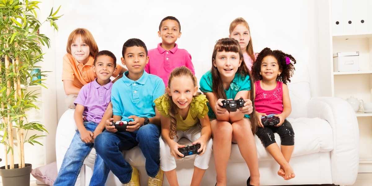 children playing video games